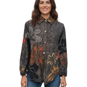 Pure Silk Witchy Whimsigoth Floral Beaded Embroidered Artsy  Blouse/Jacket Sz M